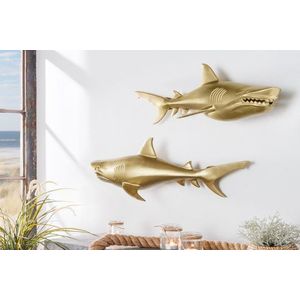 Nástěnná dekorace žralok DAKENTA 2 ks Dekorhome Zlatá obraz