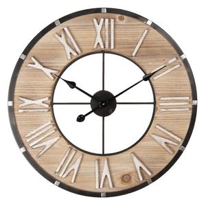 Dřevěno-kovové nástěnné hodiny s římskými číslicemi Flavie – Ø 60*4 cm / 1*AA 6KL0623 obraz