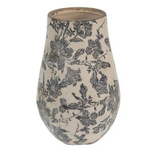 Keramická dekorační váza se šedými květy Mell French M - Ø13*20 cm 6CE1445M obraz