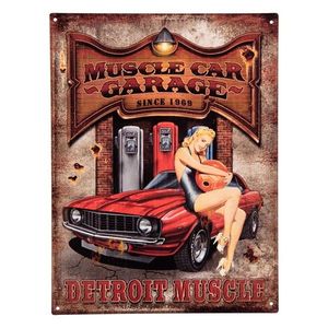 Antik nástěnná kovová cedule Muscle Car Garage - 25*1*33 cm 6Y4940 obraz