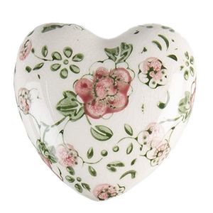 Keramické dekorační srdce s růžovými květy Lillia M - 8*8*4 cm 6CE1565M obraz