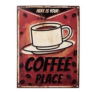 Červená antik nástěnná kovová cedule Coffee Place - 25*1*33 cm 6Y5143 obraz