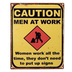 Žlutá antik nástěnná kovová cedule Caution, Men At Work - 20*1*25 cm 6Y5152 obraz