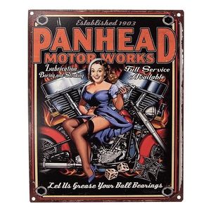 Barevná antik nástěnná kovová cedule Panhead Motor Works- 20*1*25 cm 6Y5165 obraz