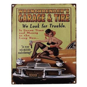 Barevná antik nástěnná kovová cedule Garage & Tire - 20*1*25 cm 6Y5176 obraz