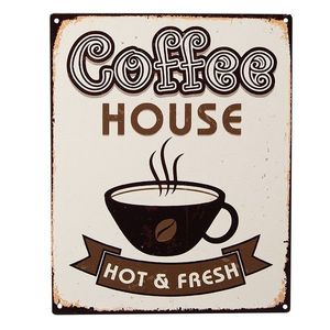Béžová antik nástěnná kovová cedule Coffee House - 20*1*25 cm 6Y5180 obraz