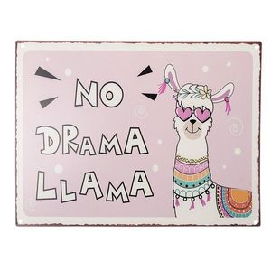Růžová nástěnná kovová cedule No Drama Llama - 33*1*25 cm 6Y5191 obraz