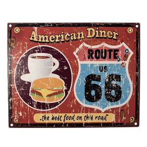 Červená antik nástěnná kovová cedule American Diner - 25*1*20 cm 6Y5128 obraz