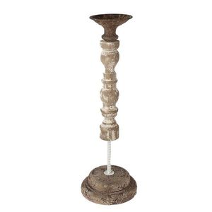 Béžový antik dřevěno-kovový svícen Nicolle - Ø 17*51 cm 6H2187 obraz
