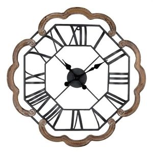Kovové nástěnné hodiny s dřevěným okrajem ve tvaru květu - Ø 70*5 cm / 1*AA 5KL0224 obraz
