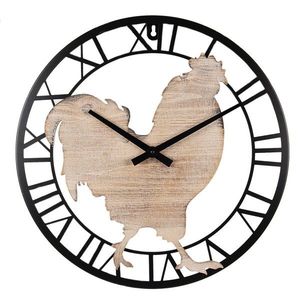 Kovové nástěnné hodiny s dřevěným kohoutem - Ø 50*4 cm / 1*AA 6KL0786 obraz