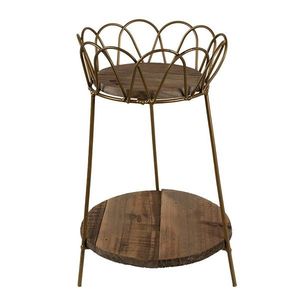 Dekorační květinový kovový stolek s dřevěnými deskami - Ø 21*32 cm 6Y4986 obraz