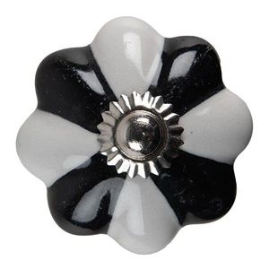 Černo-bílá keramická úchytka knopka ve tvaru květiny - Ø 4*4 cm 65201 obraz