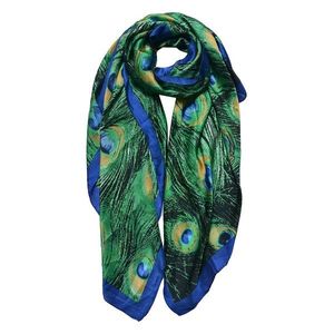 Modro-zelený dámský šátek s pavími pery - 90*180 cm JZSC0712 obraz