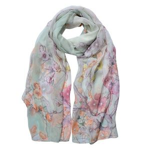 Pastelově zelený dámský šátek s jemnými květy - 50*160 cm JZSC0721GR obraz
