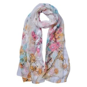 Bílý dámský šátek s jemnými květy - 50*160 cm JZSC0721W obraz