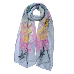 Šedý dámský šátek/ šál s barevnými květy - 50*160 cm JZSC0724G obraz