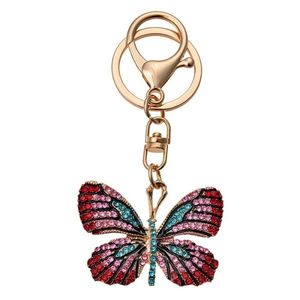 Přívěsek na klíče/ kabelku zlato-růžový motýl s kamínky - 5*4/12cm JZKC0131 obraz