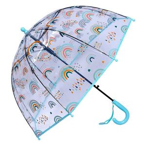 Průhledný dětský deštník s duhami a modrou rukojetí a okrajem - Ø 50 cm JZCUM0012BL obraz