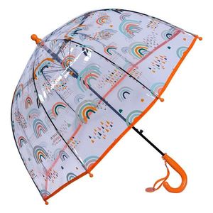 Průhledný dětský deštník s duhami a oranžovou rukojetí a okrajem - Ø 50 cm JZCUM0012O obraz