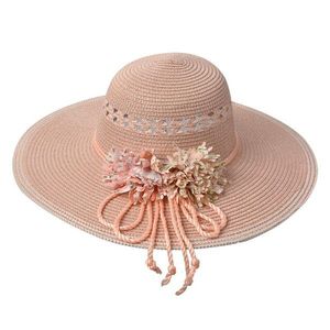 Růžový sluneční dámský klobouk s květinou - Ø 41*12/ 56cm JZHA0097P obraz