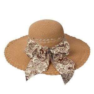 Hnědý sluneční dámský klobouk s mašlí - Ø 43*12/ 57cm JZHA0093 obraz