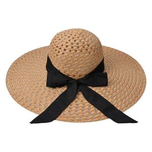 Hnědý sluneční dámský klobouk s černou mašlí - Ø 46*13/ 56cm JZHA0092 obraz