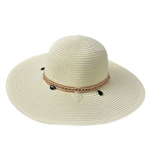 Světle béžový sluneční dámský klobouk s řetízkem - 55 -57cm JZHA0098W obraz