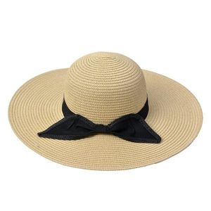Béžový sluneční dámský klobouk s černou mašlí - 55-57cm JZHA0099BE obraz