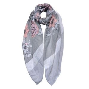 Šedý dámský šátek s barevnými květy - 85*180 cm JZSC0684G obraz
