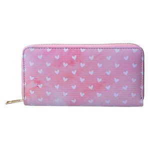 Růžová peněženka s bílými srdíčky Heart - 10*19 cm JZPU0010-03 obraz