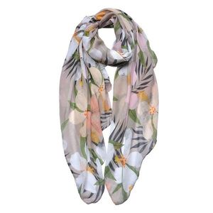 Béžový dámský šátek s barevnými květy - 85*180 cm JZSC0688BE obraz