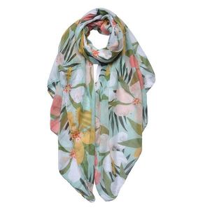 Zelený dámský šátek s barevnými květy - 85*180 cm JZSC0688GR obraz