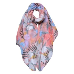 Růžový dámský šátek s barevnými květy - 85*180 cm JZSC0688P obraz