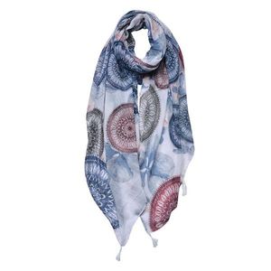 Bílo-modrý dámský šátek s potiskem lapačů a střapci - 90*180 cm JZSC0691BL obraz