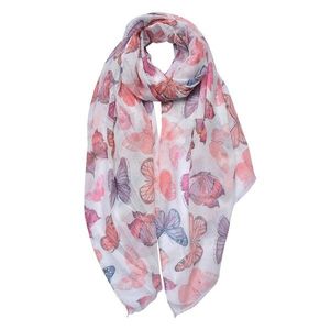 Bílo-růžový dámský šátek s potiskem motýlků - 70*180 cm JZSC0697 obraz
