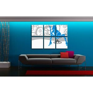Ručně malovaný POP Art BLUE WOMAN ON CHAIR 6 dílný 150x100cm obraz