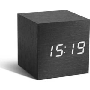 Tmavě šedý budík s bílým LED displejem Gingko Cube Click Clock obraz
