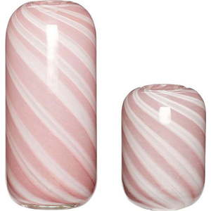 Sada 2 růžovo-bílých skleněných váz Hübsch Candy obraz