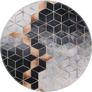 Černo-bílý pratelný kulatý koberec ø 100 cm – Vitaus obraz