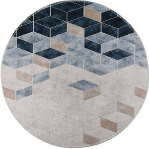 Bílo-modrý pratelný kulatý koberec ø 100 cm – Vitaus obraz