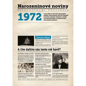 Narozeninové noviny 1972 s vlastním textem a fotografií, S fotografií obraz