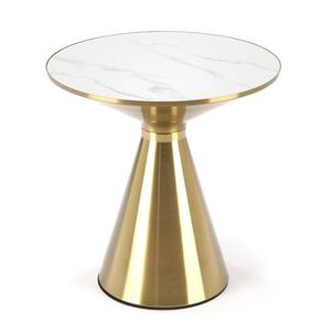 Přístavný stolek TRABICO bílý mramor/zlatá obraz