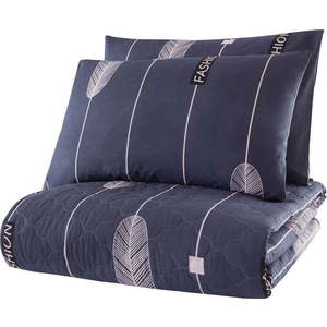 Modrý přehoz přes postel se 2 povlaky na polštář z ranforce bavlny Mijolnir Modena, 225 x 240 cm obraz