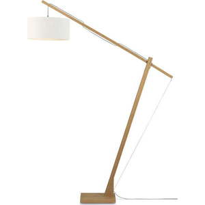 Stojací lampa s bílým stínidlem a konstrukcí z bambusu Good&Mojo Montblanc obraz