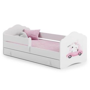 ArtAdrk Dětská postel CASIMO | se zásuvkou a zábranou Provedení: Kočička v autě obraz