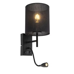Moderní nástěnná lampa černá s bavlněným stínením - Stacca obraz