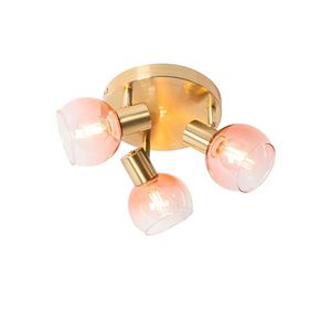 Art Deco stropní bodové svítidlo zlaté s růžovým sklem 3-světlo - Vidro obraz