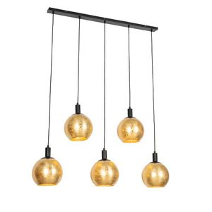 Designová závěsná lampa černá se zlatým sklem 5-světel - Bert obraz
