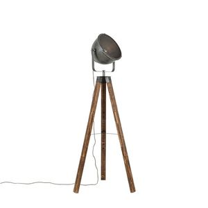 Průmyslová stojací lampa stativ ocelový s naklápěcím dřevem - Emado obraz